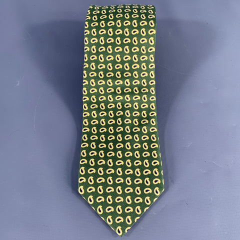 FACONNABLE Green Yellow Paisley Dots Silk Tie