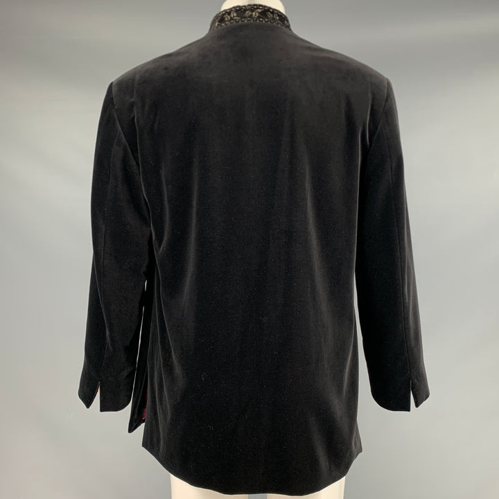 FAVOURBROOK Size 40 -Liam- Black Velvet Cotton Embroidered Nehru Collar Jacket