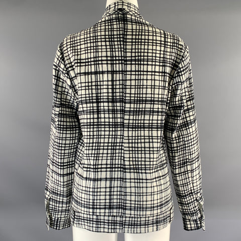 BOTTEGA VENETA Size M Black White Linen Blend Plaid Blazer Jacket