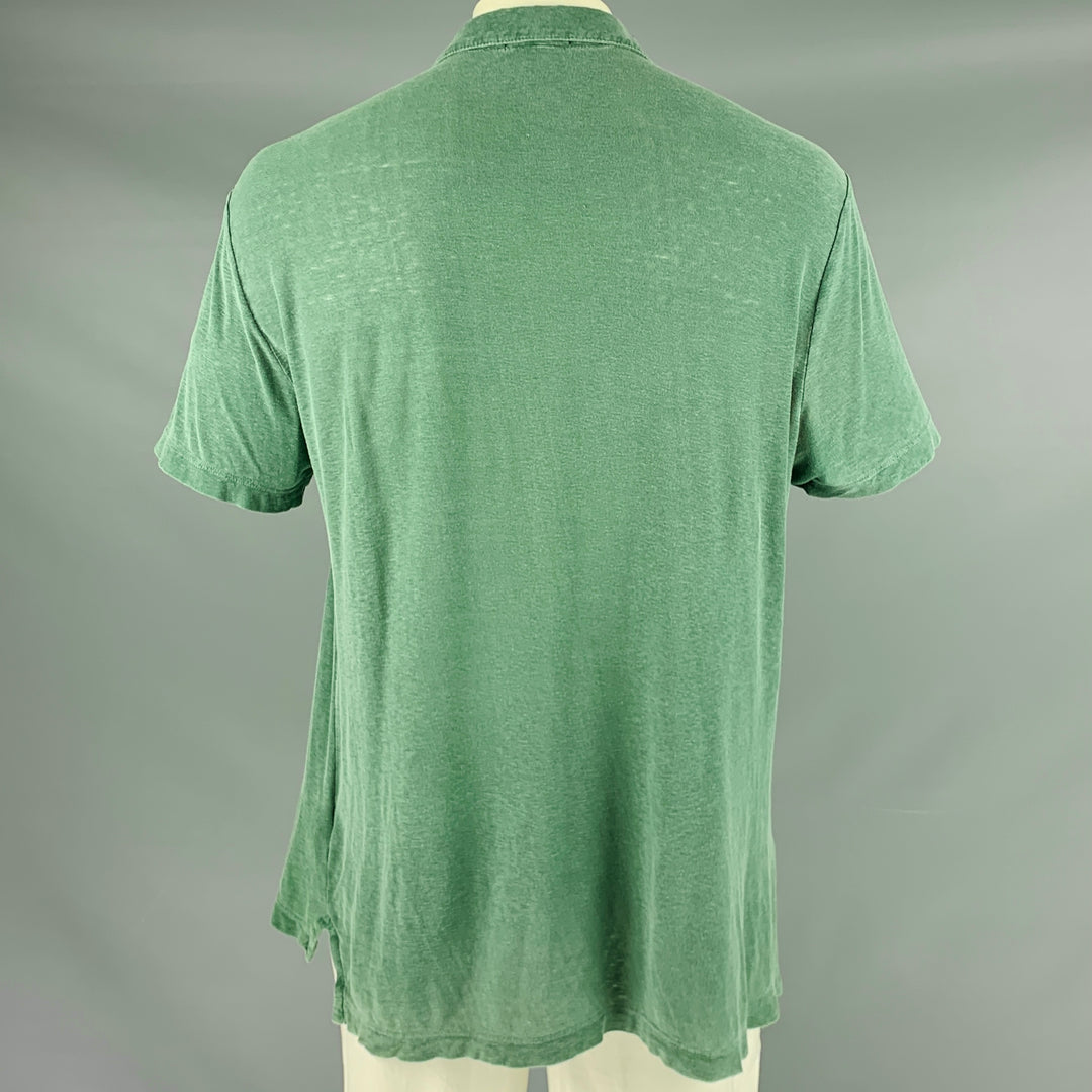 JAMES PERSE Size L Heather Green Cotton Buttoned Polo