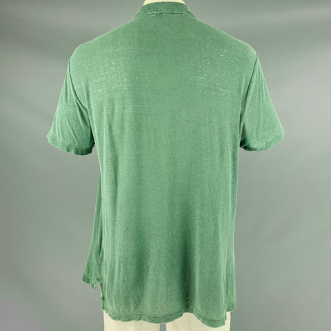 JAMES PERSE Size L Heather Green Cotton Buttoned Polo