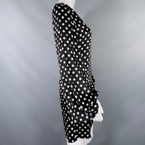 CAROLINE CONSTAS Taille S Robe à Pois Noire et Blanche en Soie Mélangée Manches Cloche