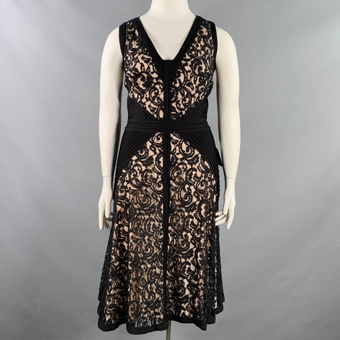 TADASHI SHOJI Size 16 Black Pink Cotton Blend Lace V-Neck Knee Length Dress