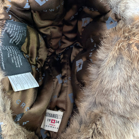 CROWNCAP Size L Brown Leather Rabbit Fur Aviator Cap Hat