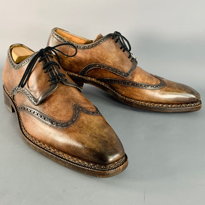 CALZOLERIA HARRIS Size 11 Brown Taupe Leather Wingtip Derby Lace-Up Shoes