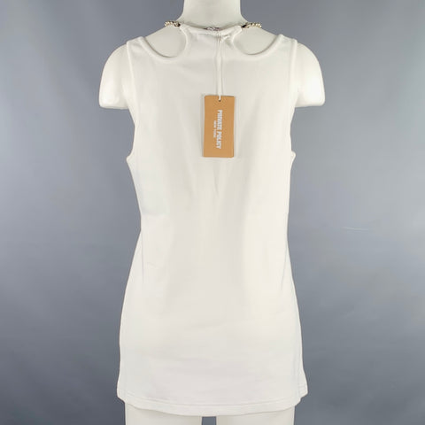 PRIVATE POLICY Size L Ball Chain White Cotton Blend Ribbed Tank Casual Top