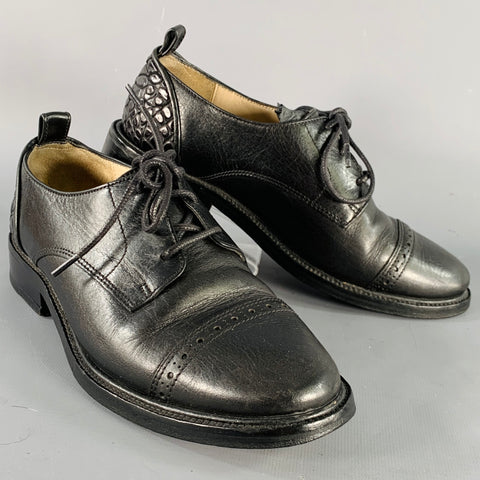 3.1 PHILLIP LIM Size 6 Black Textured Leather Cap Toe Lace-Up Derby Flats