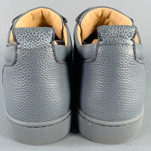 CHRISTIAN LOUBOUTIN Size 11 Rantulow Orlato Grey Slate Pebble Grain Leather Low Top Sneakers
