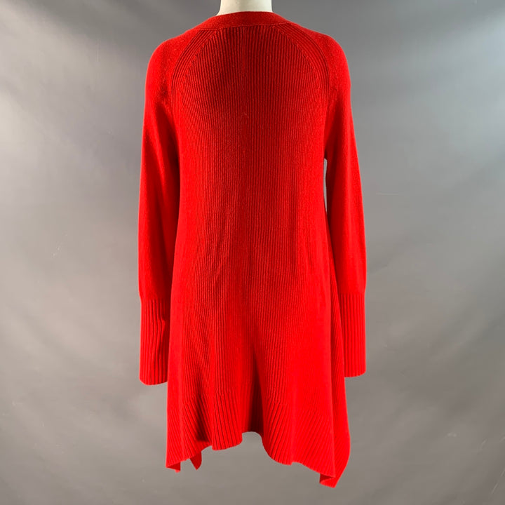 DONNA KARAN Size S Red Merino Wool Cashmere Long Cardigan