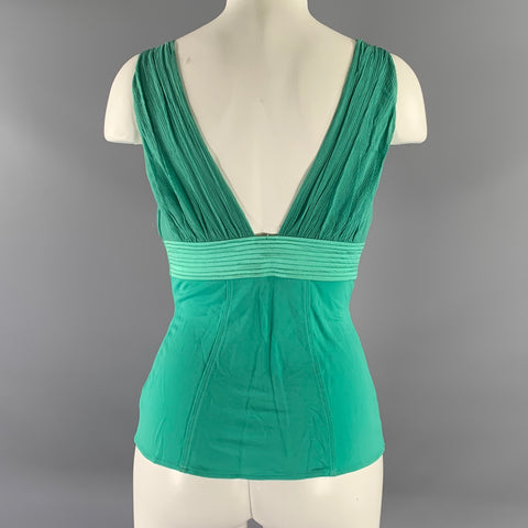 YIGAL AZROUEL Size 0 Green Silk  Lycra Ruched Sleeveless Dress Top