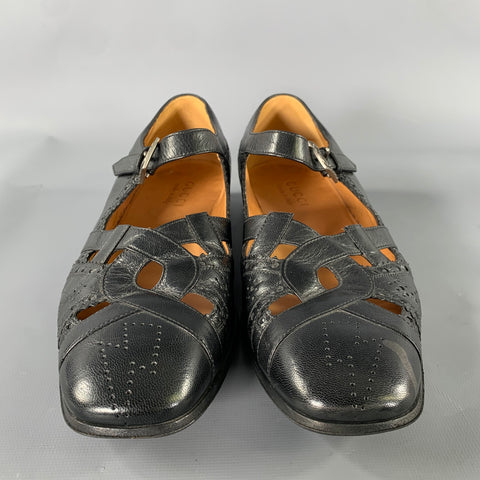 GUCCI Size 7 Black Thesis Queercore Leather Loafer Sandals