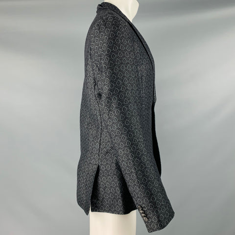 PAUL SMITH Size 40 Grey Black Jacquard Cotton Linen Sport Coat