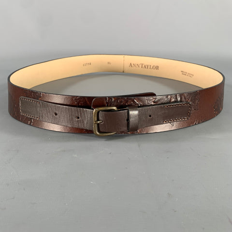 ANN TAYLOR Size XL Brown Mahagony Leaves Leather Belt
