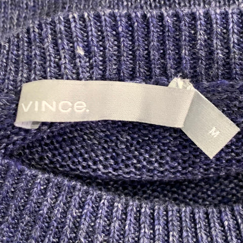 VINCE Size M Blue Heather Knit Linen Crew Neck Pullover