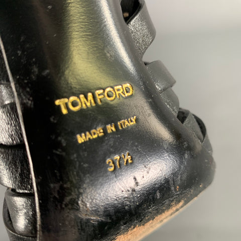 TOM FORD Size 7.5 Black Gold Leather Mixed Patterns Zip Up Boots