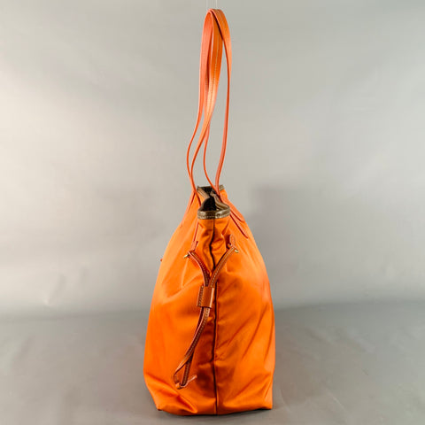 PRADA Orange Gold Saffiano Nylon Leather Trim Tote Handbag
