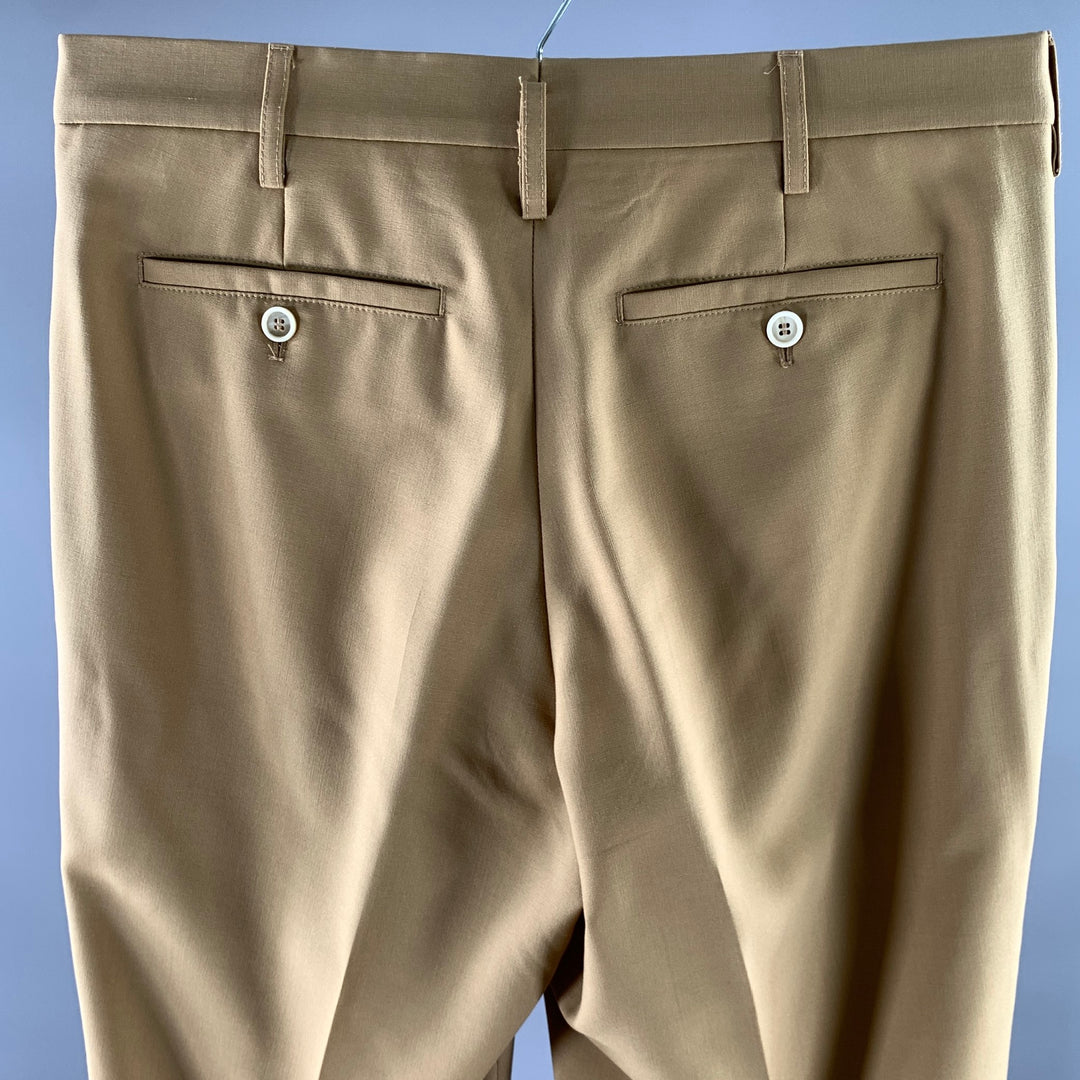 MARNI Size 32 Khaki Wool Button Fly Dress Pants