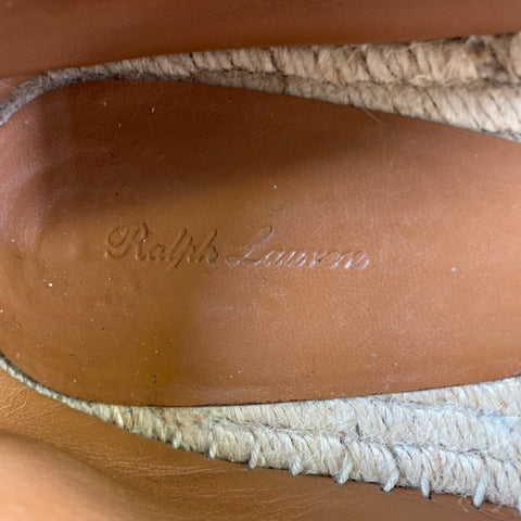 RALPH LAUREN Size 9.5 Green Tan Cheetah Suede Espadrille Loafers