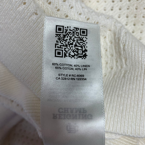 REIGNING CHAMP Size XL Victor Cream Mesh Knit Cotton Linen Open Collar Polo