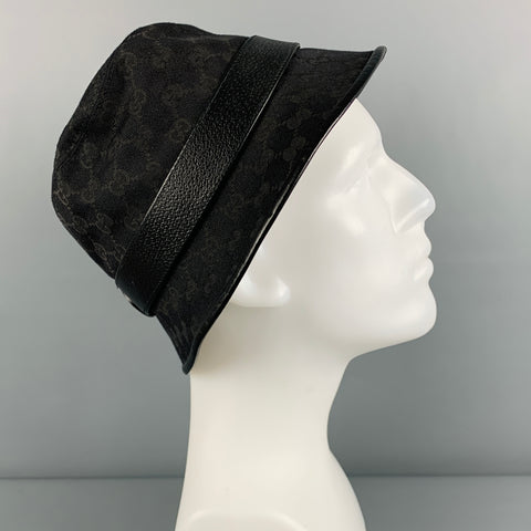 GUCCI Size S Black Gold Logo Polyester Blend Leather Hats