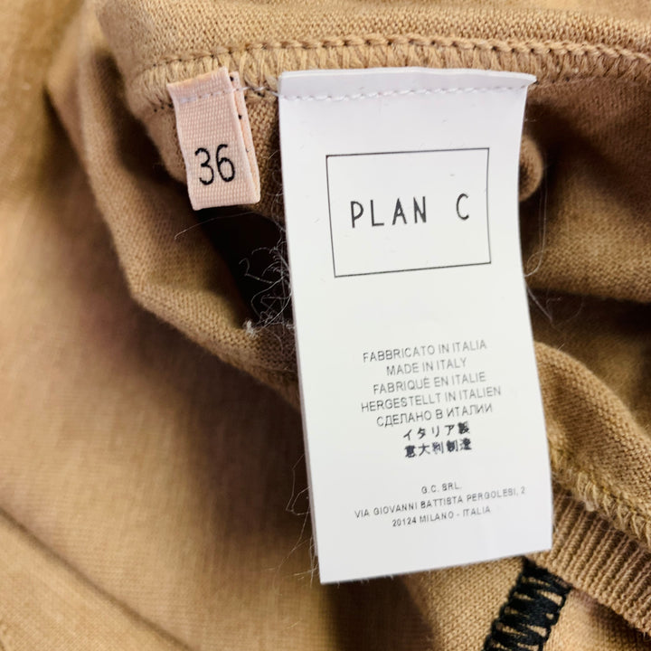 PLAN C Size XS Tan Black Cotton Cashmere Crew Neck Casual Top