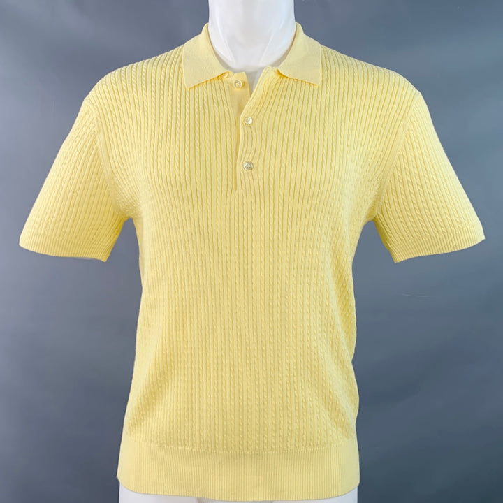 MR TURK Size M Yellow Cable Knit Cotton Polo
