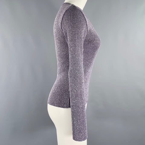PULL VINTAGE Taille S Violet Argenté Nervuré Manches Longues