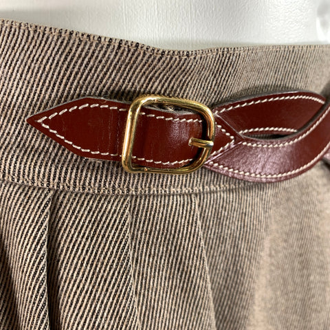 HERMES Size 10 Tan Wool Twill Pencil Knee-Length Skirt