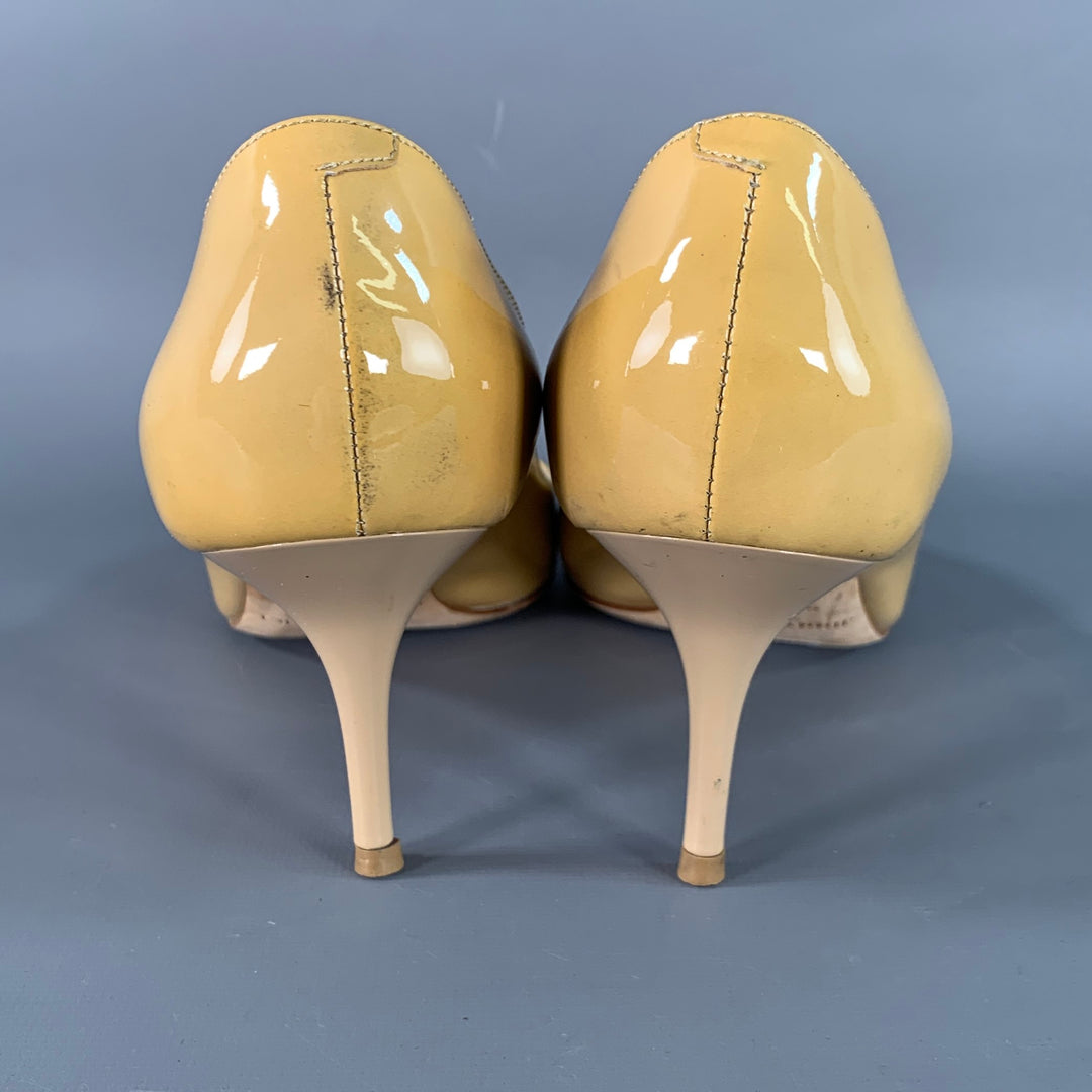 JIMMY CHOO Size 8 Tan Patent Leather Peep Toe Pumps