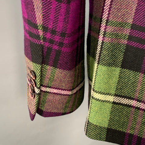 ETRO Size 40 Black Multi Color Plaid Wool Notch Lapel Sport Coat