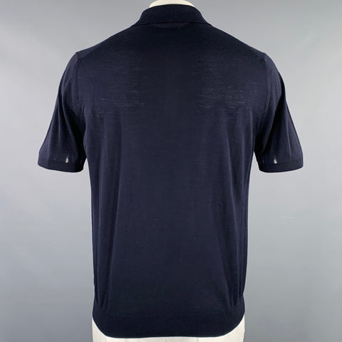 PRADA Size L Navy Knit Wool Buttoned Polo