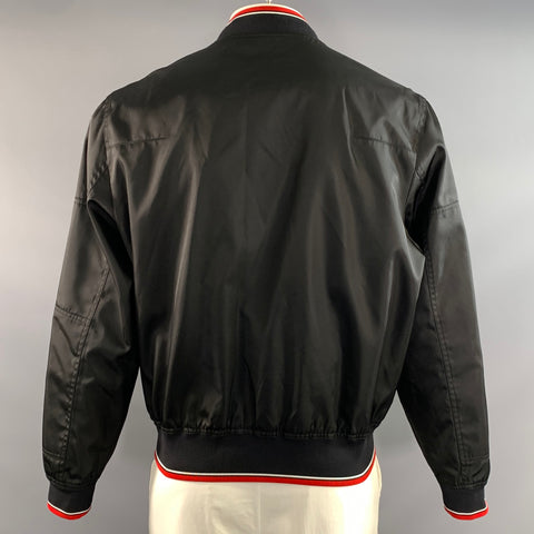 DIOR HOMME Size 44 Black Red & White Polyamide Bomber Jacket