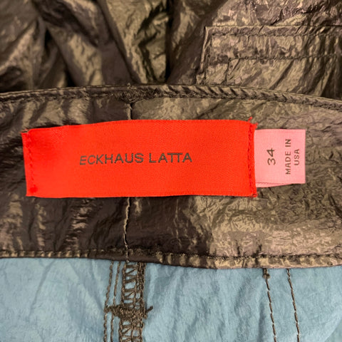 ECKHAUS LATTA Size 34 Black Wrinkled Nylon Pleated Wide Leg Baggy Casual Pants