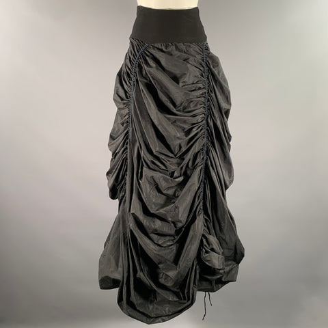 DONNA KARAN Size M Black Silk Blend Ruched Bubble Hem Long Skirt