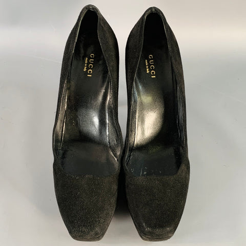 GUCCI Size 10 Black Suede Stiletto Platform Heels Pumps
