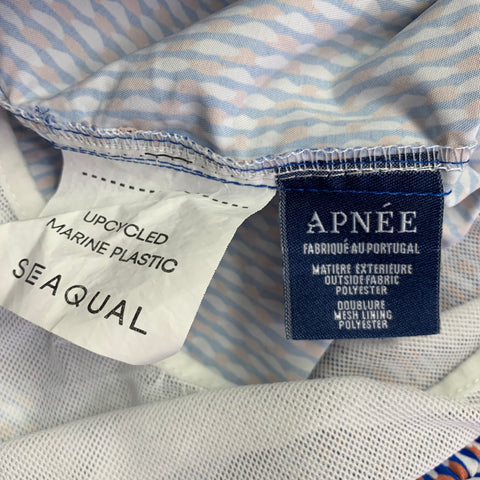 APNEE Size S Blue Orange Abstract Upcycled Plastic Polyester Swim Trunks