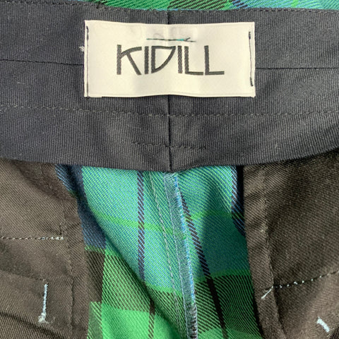 KIDILL AW22 Size 36 Green Blue Black Plaid Oversized Polyester Blend Shorts Suit