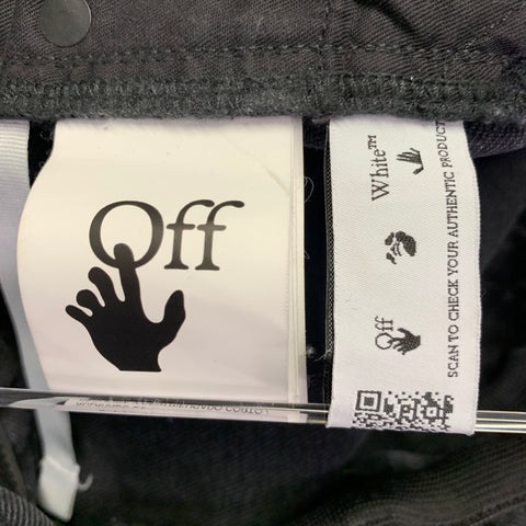 OFF-WHITE Size 31 Black Washed Cotton Elastic Waistband Jeans