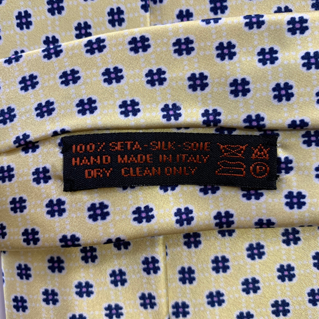 DOLCEPUNTA Light Yellow Blue Floral Silk Tie