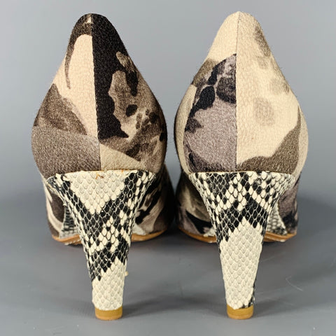 DRIES VAN NOTEN Size 8.5 Grey Black Marbled Snake Skin Heels Pumps