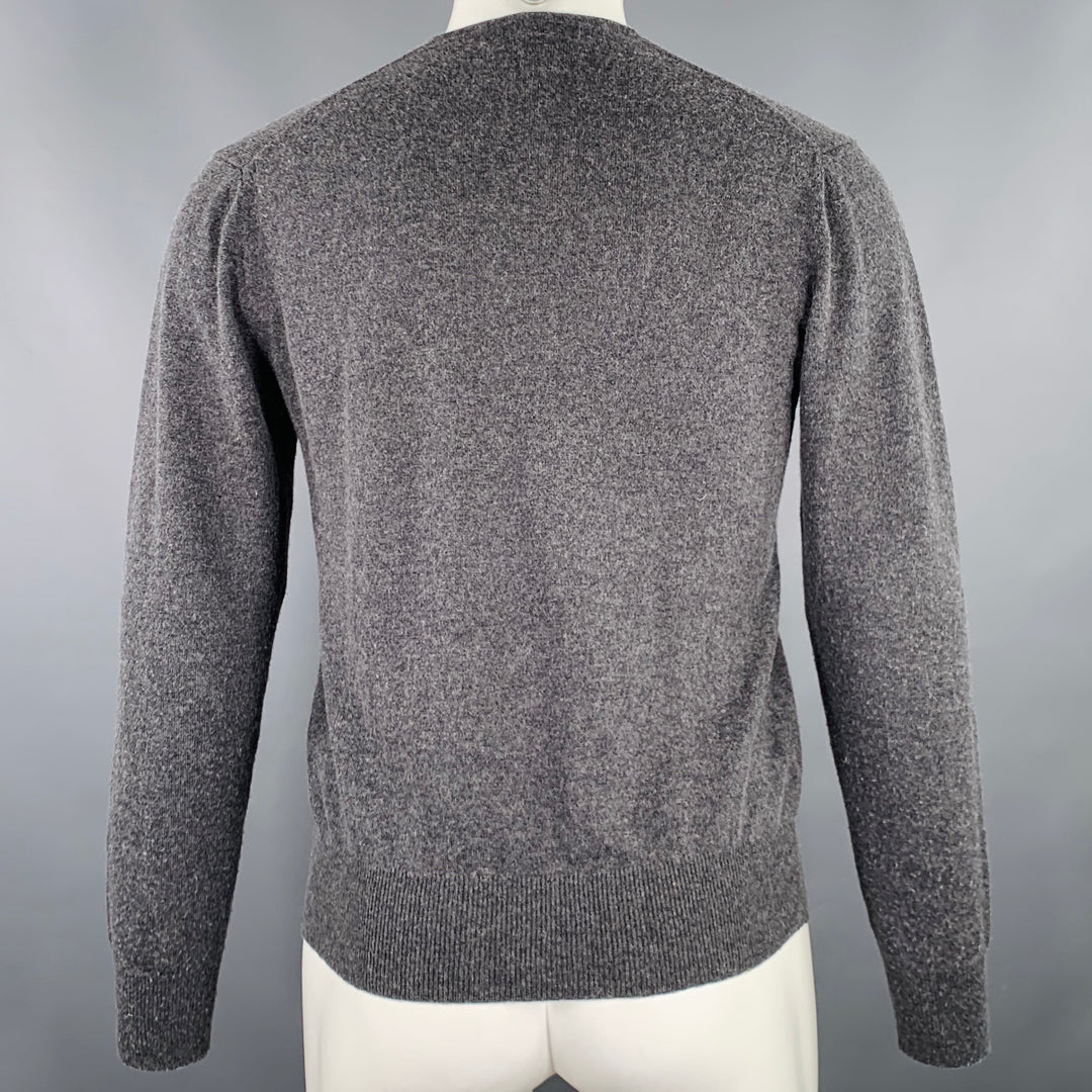 CAROLINA HERRERA Size S Grey Red Knit Wool Silk Cashmere V-Neck Sweater