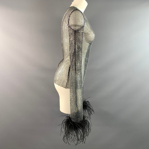 GIUSEPPE DI MORABITO Size S Black Silver Polyamide See Through Dress Top