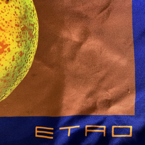 ETRO Brown Blue Fruit Silk Pocket Square