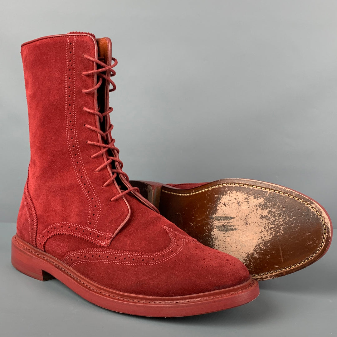 FLORSHEIM by DUCKIE BROWN Size 10 Burgundy Perforated Leather Wingtip Boots