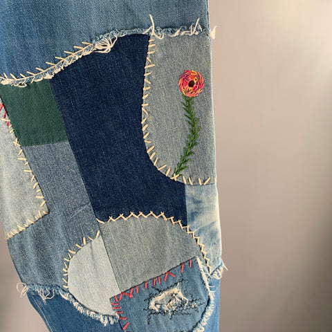 KAPITAL Size M Light Blue Patchwork Cotton Joggers Jeans