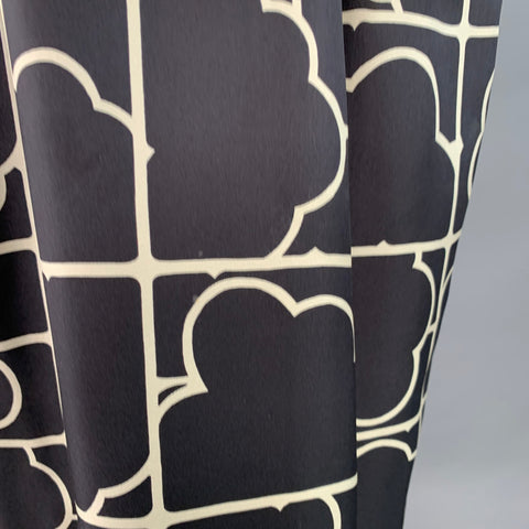 BARNEY'S NEW YORK Size 4 Navy White Silk Twill Geometric Belted Shirt Dress