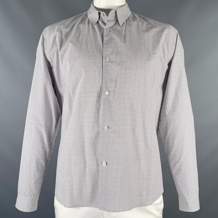 MARNI Size XL Grey White Cotton Button Up Long Sleeve Shirt