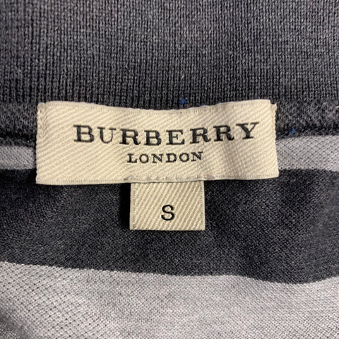 BURBERRY Size S Grey Charcoal Stripe Cotton Half Placket Polo
