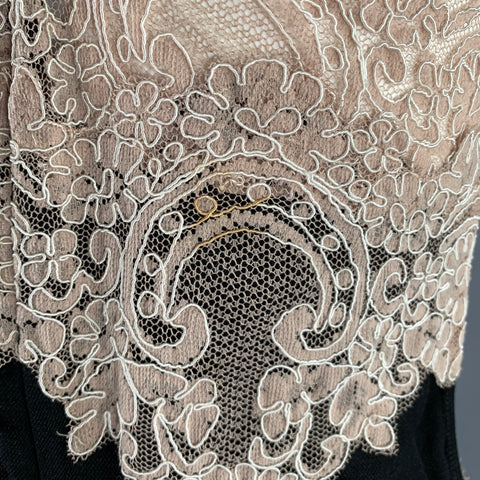 SANDRO Size 2 Black Cream Polyester Lace Knee-Length Dress