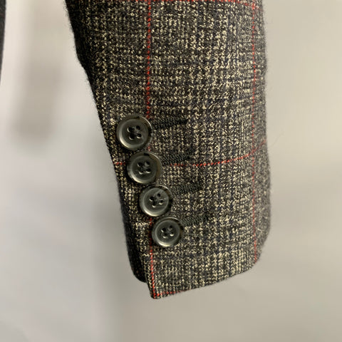 J.LINDEBERG Chest Size 44 Grey Black/red Tartan Wool Peak Lapel 30 31 Suit